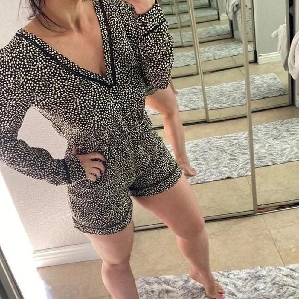 Avec les filles polka dot long sleeve v-neck romper one piece playsuit junpsuit